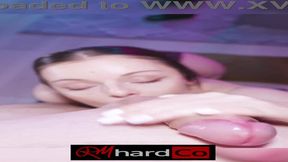 Step sister gives a sloppy POV blowjob and gets a big facial on her cute face