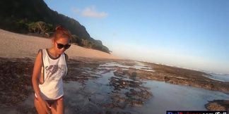 Thai babe's beach booty gets pounded raw on bro's rod