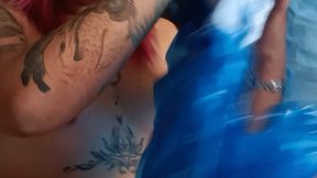 girl blow inflatable whale and b2p big green balloon