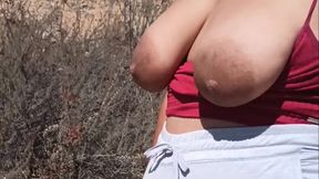 Flashing my tits and ass on public trail. Pov exhibitionist