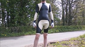 Latex cycling skinuit Black and sand