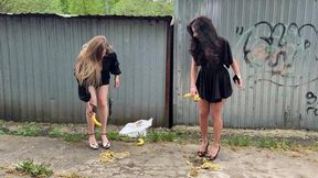 Food crush, bananas crush, eggs crush, inshoe crush, messy feet, milk crush, shoeplay, messy shoes