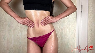 Bellybutton Play with Skinny Asian Teen - Oily Flat Belly Tease - Navel Fetish Play