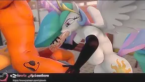 My Little Pony unicorn uses her magic to fuck dragon boy