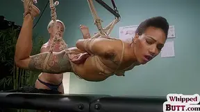 Submissive lez BDSM ebony whipped by nurse after casting