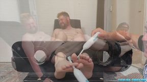 Tickling Ginger Beard and Chubby Red Black in the Stocks on His Feet and Body Pt2