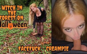 Hot Blonde Witch in the Forest on Halloween - Deepthroat Creampie Squirt