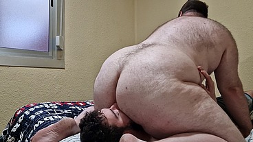 Two hairy bears fuck me bareback and fill my ass with their cum