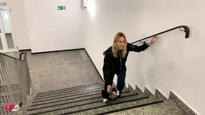 Hot blonde in tight jeans gets fucked hard in public