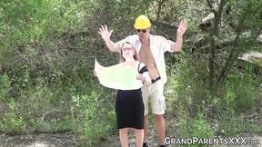 ”OLD WOMAN lady fed cum after finding a babe to suck a mans meat”