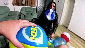 inflatable humiliation in leather. beach ball popping, deepthroat, doggy and cum play preview