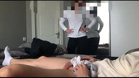 Stepsister caught me jerking off with her panties and helped me cum