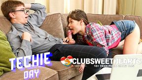 Curvy girl with natural big tits gives best blowjob to her nerdy boyfriend at ClubSweethearts Teachi