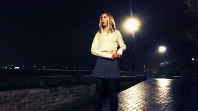 Lovely Long Legged Tranny Jerking Off in Public