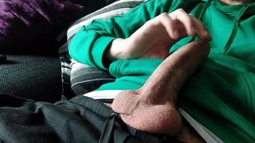 Huge Veiny Cock Is Jerked on the Couch Until He Cums, We Watch a Movie?