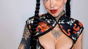Hot tattooed Chinese girl sucks your dick POV