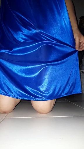 Masturbation Cum Wearing Blue Satin Silk Lingerie