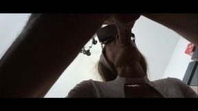 Milf gives a quick blowjob with a cum explosion in her mouth