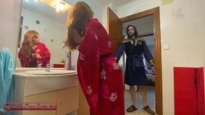 bts pamela sanchez in toilet seduces her roommates boyfriend to fuck hard in the bathroom by a big cock. swinger wife takes a young cock while her husband watches and records.