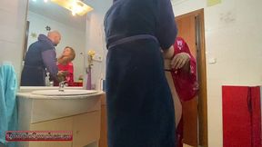 bts pamela sanchez in toilet seduces her roommates boyfriend to fuck hard in the bathroom by a big cock. swinger wife takes a young cock while her husband watches and records.