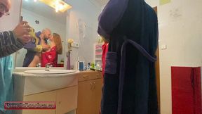 bts pamela sanchez in toilet seduces her roommates boyfriend to fuck hard in the bathroom by a big cock. swinger wife takes a young cock while her husband watches and records.