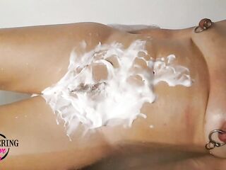 nippleringlover shaving pierced snatch - pierced breasts - extraordinary big gauge teat piercings