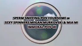 Wild POV foursome with hot spinners snorting sperm