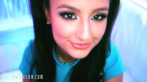 Slender sis with pigtails gives POV blowjob and deep throat