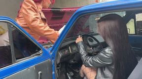Two sexy girls stranded! Intense pedal pumping in leather boots by BQ&Adriana.