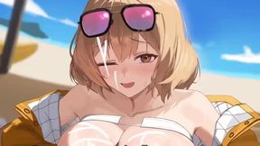 Blond With Big Tits Crempied On The Beach With Car Toon