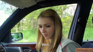 Stranded teen slut fucked hard in public