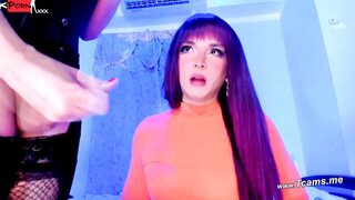 Transgender Babe Fellatio Blowjob POV - Huge Dildo Riding & Facial