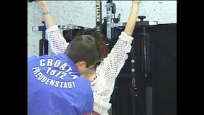 Vintage MILF with Hairy Pussy Fucked and Fisted in the Ass by a Guy in the Gym