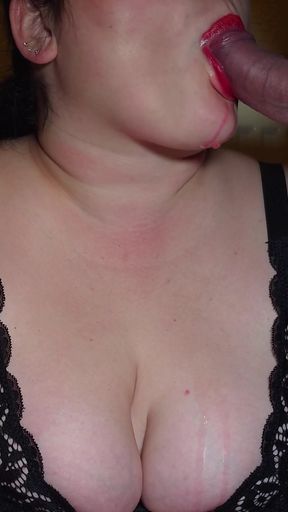 Stepmom to Fuck her Huge Mouth then covers with a huge ejaculation of sperm over her tits   Clip 1