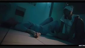 Infected by an alien worm in her pussy, a hot nurse has a lesbian fuck session with another nurse