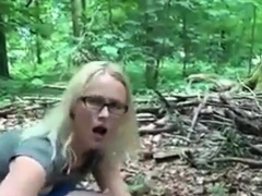 Blonde suck Fat man in Forest