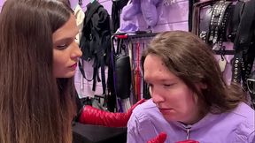 Faceslapping and hand over mouth in red long leather gloves