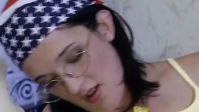 African-haired German girl enjoys two thick dicks in the bathroom
