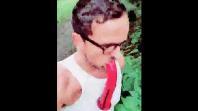 Amateur chap films himself while playing with a dildo in public