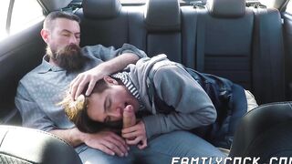 Daddy bare impales his stepson doggy style while in the car