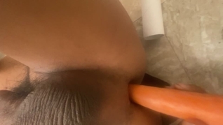 Anal play with carrot while I drip pre cum