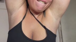 Soaked armpits and bursting breasts after myself at the gym