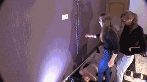 42 Betty and Bertie One after another, hitting his eyes, mouth, cheeks, forehead. His whole face dripping with our spit and phlegm. Then we start rubbing it in… but not with hands — with our sneakers! Full-on foot facial massage: grinding our soles copy