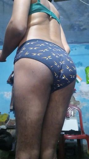Horny Indian Femboy Wearing His Step Sister's Bra and Panties