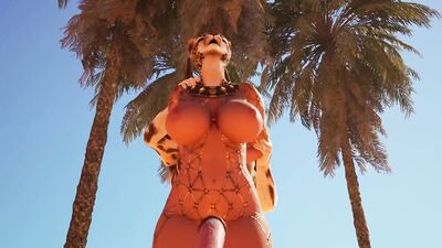 Mature cartoon babe with massive tits gets fucked hard in public by a futanari