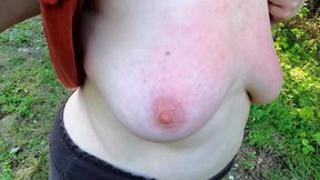 While Hiking Her Naked Breasts Punished