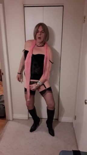 Horny Sissy Slut in Black Having a Sissygasm