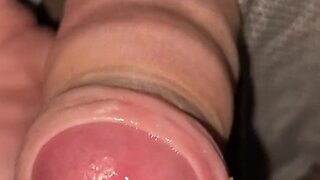 Uncut cumshot in his own foreskin