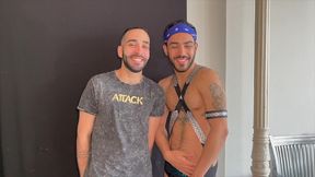 spanish boy fucking bareback in backroom in fetish outfits