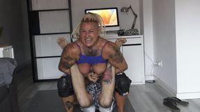 big bbw wrestling coverleaf big boobs thickness muscles domination calves punishment with her huge arms his skinny legs are in danger with her big massive muscular arms